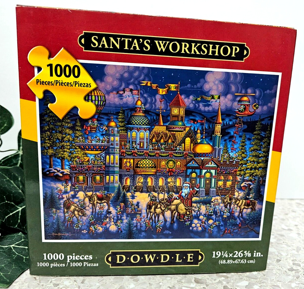 Santa's Workshop Christmas Puzzle, 1000 pcs, by Dowdle Folk Art 19.25" x 26.625"